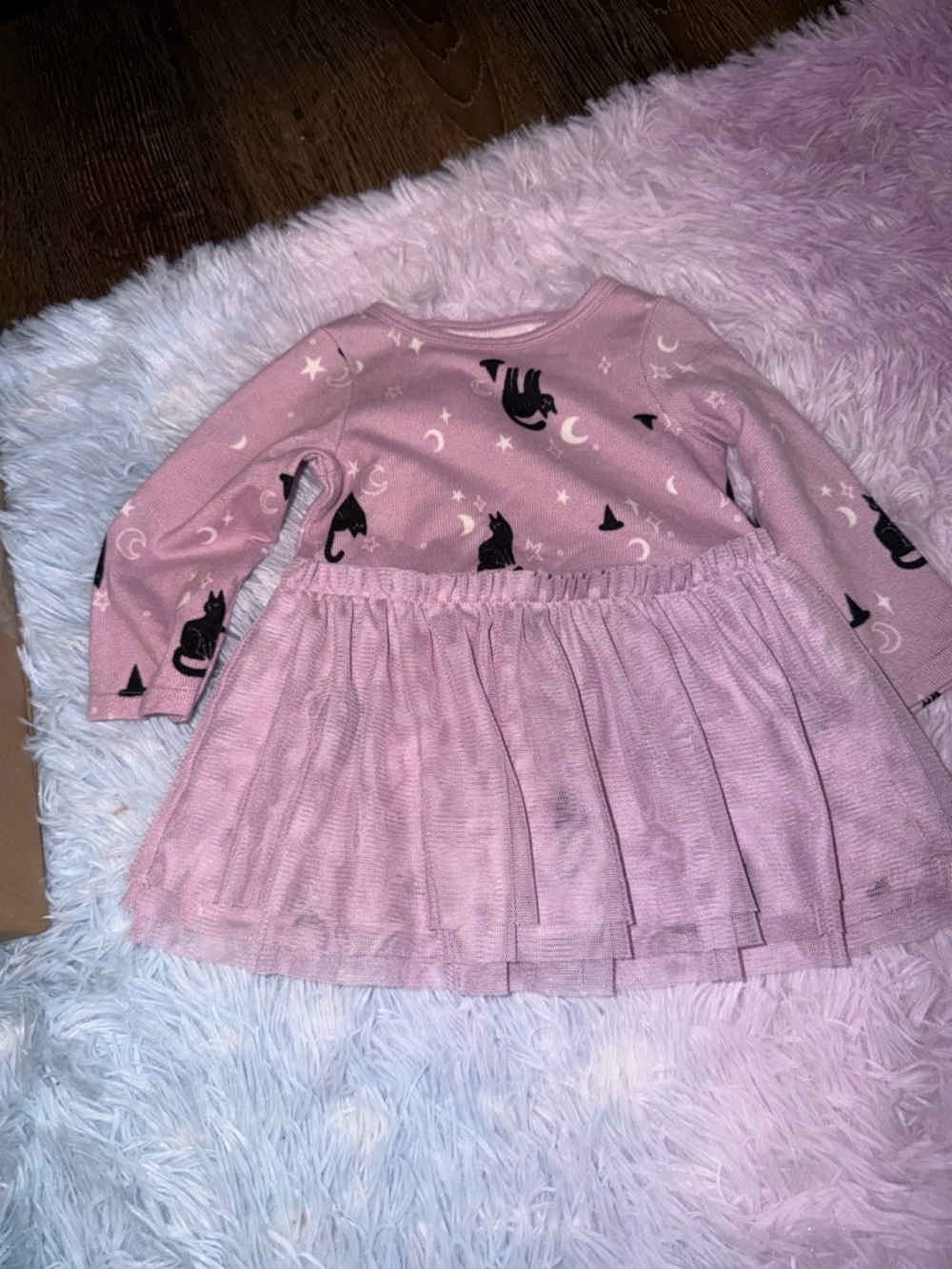 Cat & Jack Pink Long-Sleeve Tulle Skirt Dress with Black Cat Print